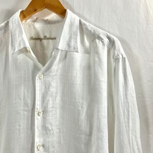 Tommy Bahama Mens White Linen Blend Textured Long Sleeve Button Up Shirt XL/TG